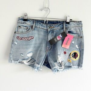 NWT NFL Team Apparel Washington Red Skins Embroidered Denim Shorts